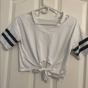 White t-shirt with with two slits on the shoulder